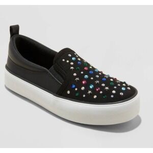 Art Class Hanna Black Rhinestone Star Studded Slip On Sneakers Kids Size 5